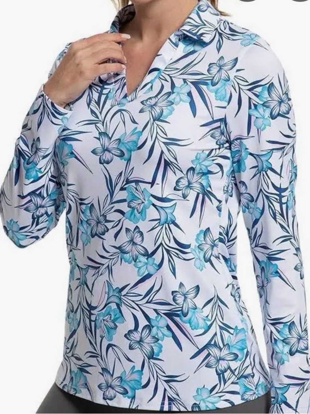 Women’s GGOV Floral Golf Shirt - White & Teal